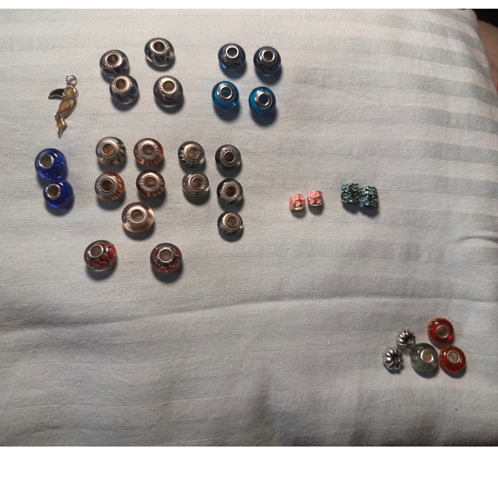 Vintage Murano Glass Sterling Silver 925 Charm Lot Floral Swirl Beads